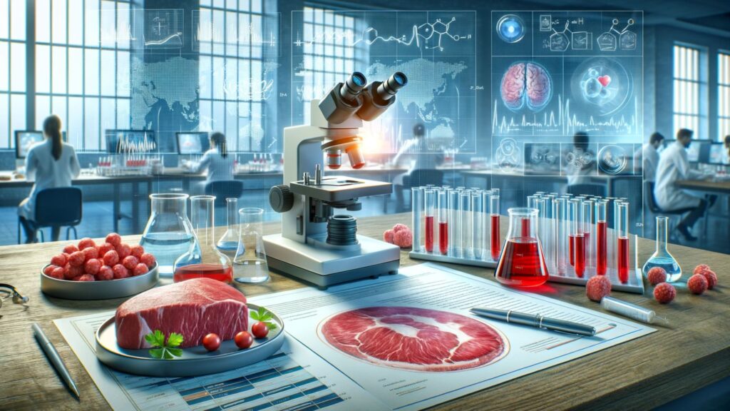 image representing a scientific investigation into the relationship between red meat and inflammation. 