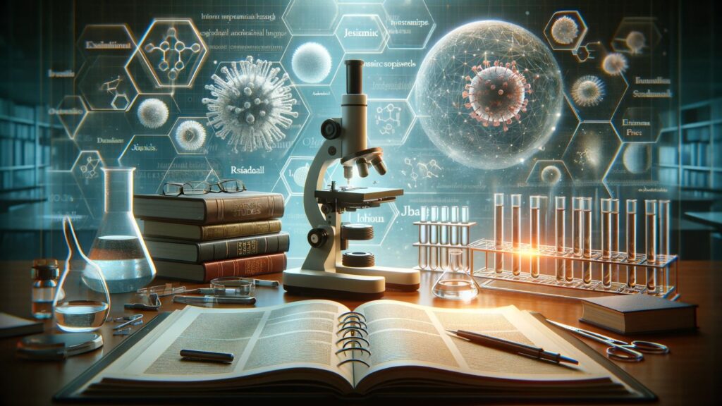 image illustrating the theme of 'Scientific Studies' with an emphasis on academic journals. 